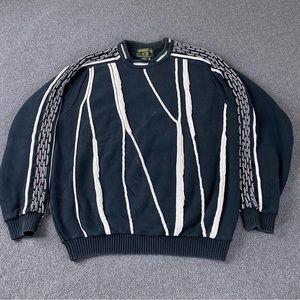Vintage Tosani Made In Canada Black White Knit Sweater Pullover Men’s Size XL